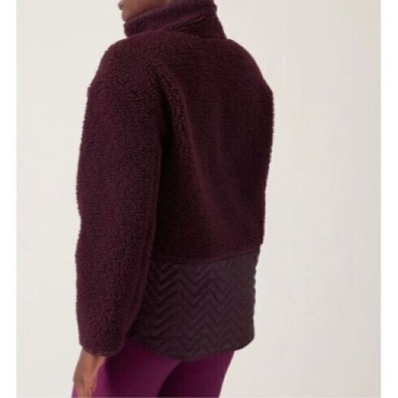Athleta Cozy Sherpa Snap Sweatshirt Spiced Cabernet XS - Picture 2 of 9